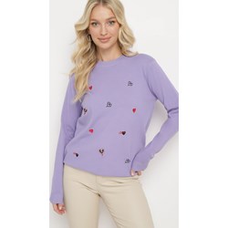 Sweter damski Born2be z okrągłym dekoltem fioletowy kaszmirowy  - zdjęcie produktu