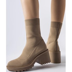 Botki Gemre beżowe eleganckie na obcasie z zamkiem  - zdjęcie produktu