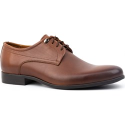Buty eleganckie męskie brązowe jesienne sznurowane  - zdjęcie produktu