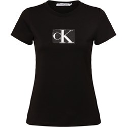Bluzka damska czarna Calvin Klein bawełniana z krótkim rękawem z okrągłym dekoltem na wiosnę  - zdjęcie produktu