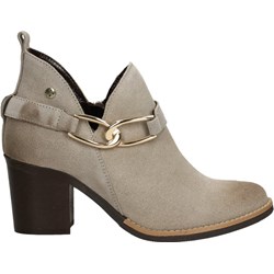 Botki Maciejka beżowe welurowe na zamek na obcasie casual  - zdjęcie produktu