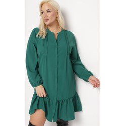 Sukienka Born2be mini zielona casual z długimi rękawami koszulowa  - zdjęcie produktu