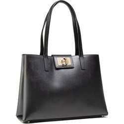 Shopper bag Furla matowa czarna na ramię elegancka skórzana duża  - zdjęcie produktu