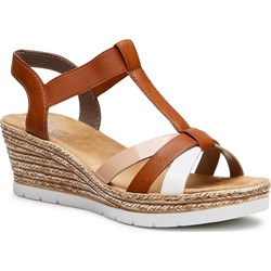Espadryle damskie brązowe Rieker casual ze skóry ekologicznej na koturnie  - zdjęcie produktu