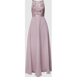 Sukienka Luxuar Fashion różowa z cekinami bez rękawów rozkloszowana maxi  - zdjęcie produktu