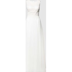 Biała sukienka Luxuar Fashion z okrągłym dekoltem rozkloszowana maxi  - zdjęcie produktu