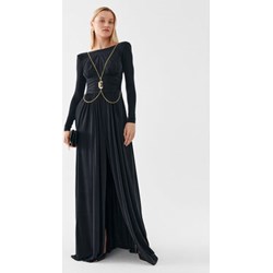 Sukienka Elisabetta Franchi elegancka wieczorowa maxi z długimi rękawami na zimę z okrągłym dekoltem  - zdjęcie produktu