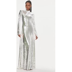 Sukienka srebrna Rotate z długim rękawem na zimę elegancka maxi z aplikacją w cekiny  - zdjęcie produktu