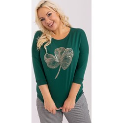 Bluzka damska z okrągłym dekoltem casual zielona z długimi rękawami  - zdjęcie produktu