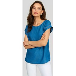 Bluzka damska Greenpoint niebieska z krótkim rękawem casualowa z okrągłym dekoltem  - zdjęcie produktu