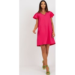 Sukienka mini na sylwestra różowa z krótkim rękawem  - zdjęcie produktu
