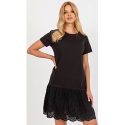 Sukienka Fancy czarna z krótkim rękawem casualowa mini z okrągłym dekoltem  - zdjęcie produktu