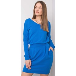 Sukienka mini na spacer z okrągłym dekoltem niebieska z długim rękawem  - zdjęcie produktu