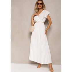 Sukienka biała Renee w serek na wiosnę z krótkim rękawem maxi kopertowa  - zdjęcie produktu