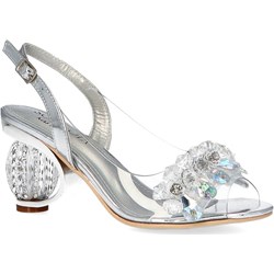 Sandały damskie Sca'Viola srebrne z klamrą na lato na obcasie eleganckie z tworzywa sztucznego  - zdjęcie produktu