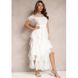 Biała sukienka Renee z krótkim rękawem rozkloszowana maxi  - zdjęcie produktu