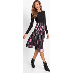 Bonprix sukienka z długimi rękawami z okrągłym dekoltem midi na spacer  - zdjęcie produktu