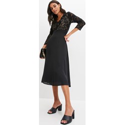 Sukienka czarna Bonprix w serek z długim rękawem  - zdjęcie produktu