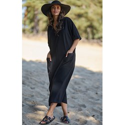 Sukienka czarna Numinou maxi na wiosnę casualowa z długimi rękawami  - zdjęcie produktu
