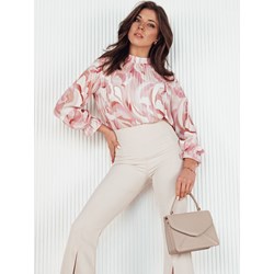 Bluzka damska Dstreet różowa z okrągłym dekoltem z długimi rękawami w nadruki  - zdjęcie produktu