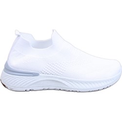 Buty sportowe damskie białe bez zapięcia z tkaniny na płaskiej podeszwie  - zdjęcie produktu