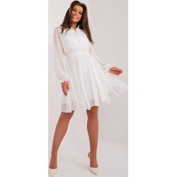 Sukienka mini biała na wiosnę z długim rękawem koszulowa  - zdjęcie produktu