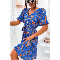 Sukienka Olika z krótkim rękawem niebieska w kwiaty  - zdjęcie produktu