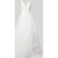 Sukienka Mascara wieczorowa biała na ramiączkach maxi z tiulu z dekoltem w serek  - zdjęcie produktu