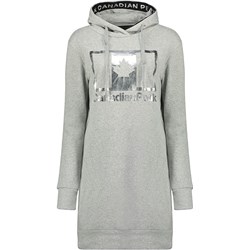 Sukienka Canadian Peak szara z długimi rękawami mini z dekoltem w literę v z napisem casualowa  - zdjęcie produktu