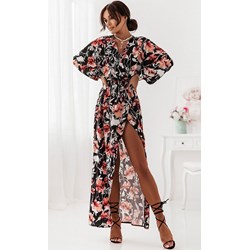 Sukienka wielokolorowa Ivon z dekoltem v z długimi rękawami luźna w stylu boho  - zdjęcie produktu
