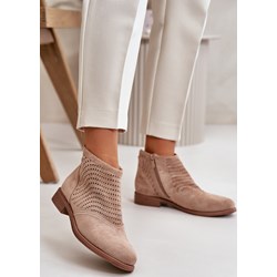 Botki beżowe S.Barski płaskie casual z zamszu na zamek  - zdjęcie produktu