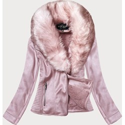 Kurtka damska Libland różowa casual bez kaptura krótka ze skóry ekologicznej  - zdjęcie produktu