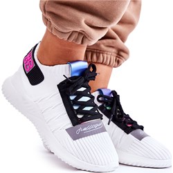 Buty sportowe damskie sneakersy białe z tworzywa sztucznego bez zapięcia płaskie  - zdjęcie produktu