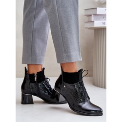 Botki Zazoo na zamek na obcasie skórzane czarne eleganckie  - zdjęcie produktu