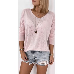 Bluzka damska Ubra casual z dekoltem w serek różowa z długim rękawem  - zdjęcie produktu
