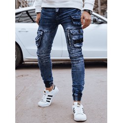 Niebieskie spodnie męskie Dstreet jesienne z elastanu  - zdjęcie produktu