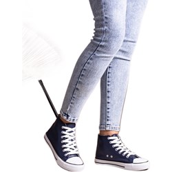 Trampki damskie granatowe wiosenne skórzane  - zdjęcie produktu