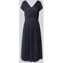 Vera Mont sukienka z krótkimi rękawami kopertowa midi granatowa z szyfonu w serek  - zdjęcie produktu