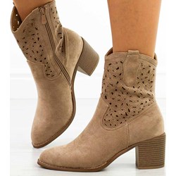 Botki S.Barski na obcasie zamszowe boho z zamkiem  - zdjęcie produktu