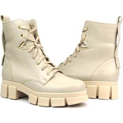 Pollonus workery damskie wiązane casualowe na platformie ze skóry  - zdjęcie produktu