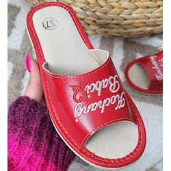 Pantofelek24 kapcie damskie czerwone na lato skórzane  - zdjęcie produktu