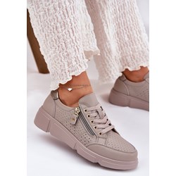 Buty sportowe damskie Vinceza sneakersy sznurowane ze skóry beżowe wiosenne  - zdjęcie produktu