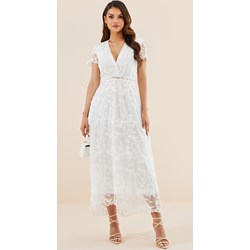 Sukienka Jacinshop boho midi z krótkimi rękawami z dekoltem v  - zdjęcie produktu