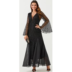 Sukienka Jacinshop rozkloszowana na zimę na bal z dekoltem w serek  - zdjęcie produktu