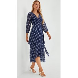 Jacinshop sukienka maxi z dekoltem w serek w groszki casual z długim rękawem  - zdjęcie produktu