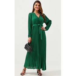 Jacinshop sukienka wiosenna elegancka z długimi rękawami z dekoltem w serek wyszczuplająca  - zdjęcie produktu