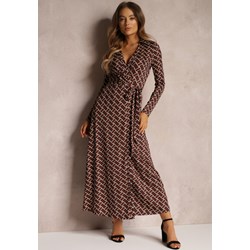 Sukienka Renee maxi brązowa kopertowa z długimi rękawami casualowa  - zdjęcie produktu