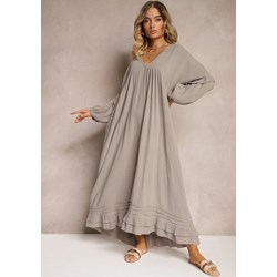 Renee sukienka maxi luźna w serek z długim rękawem  - zdjęcie produktu