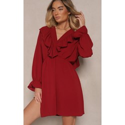 Sukienka czerwona Renee kopertowa mini z długimi rękawami  - zdjęcie produktu