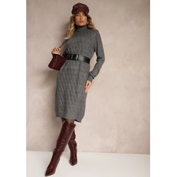 Sukienka szara Renee z golfem z długim rękawem z paskami midi  - zdjęcie produktu